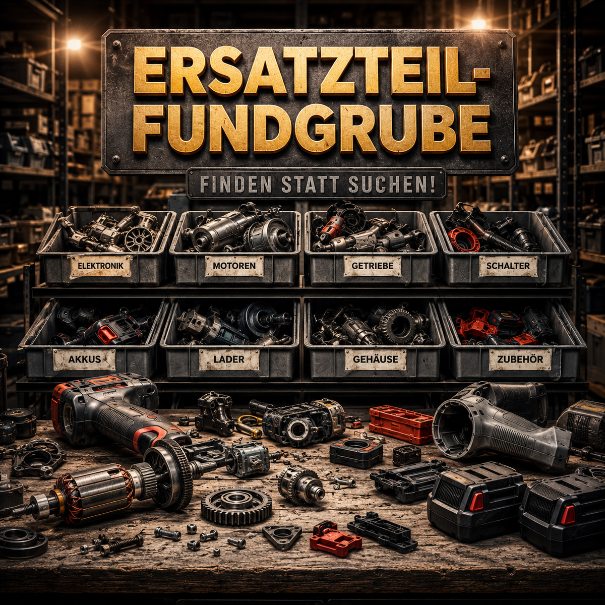 Ersatzteile für Elektrowerkzeuge - Bild KI-generiert, dient nur zur Orientierung