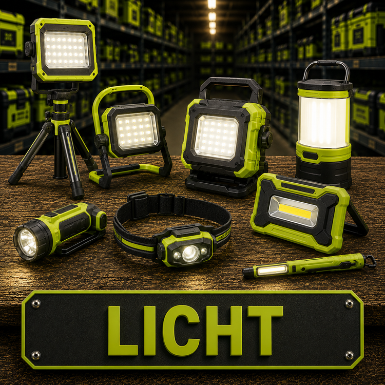 Licht, Baustrahler - Bild KI-generiert, dient nur zur Orientierung und stellt keine realen Produkte dar