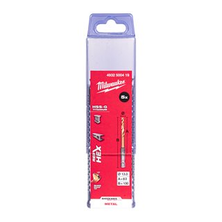 SHOCKWAVE Metallbohrer HSS-G RED HEX Titan 1/4"  5er Pack